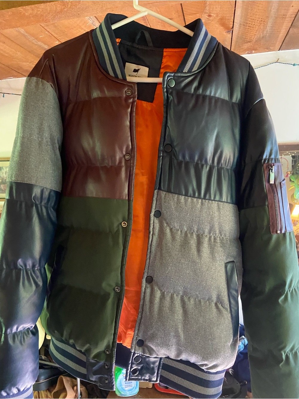Maison Noir Color lock Puffer Bomber Jacket with Orange Lining